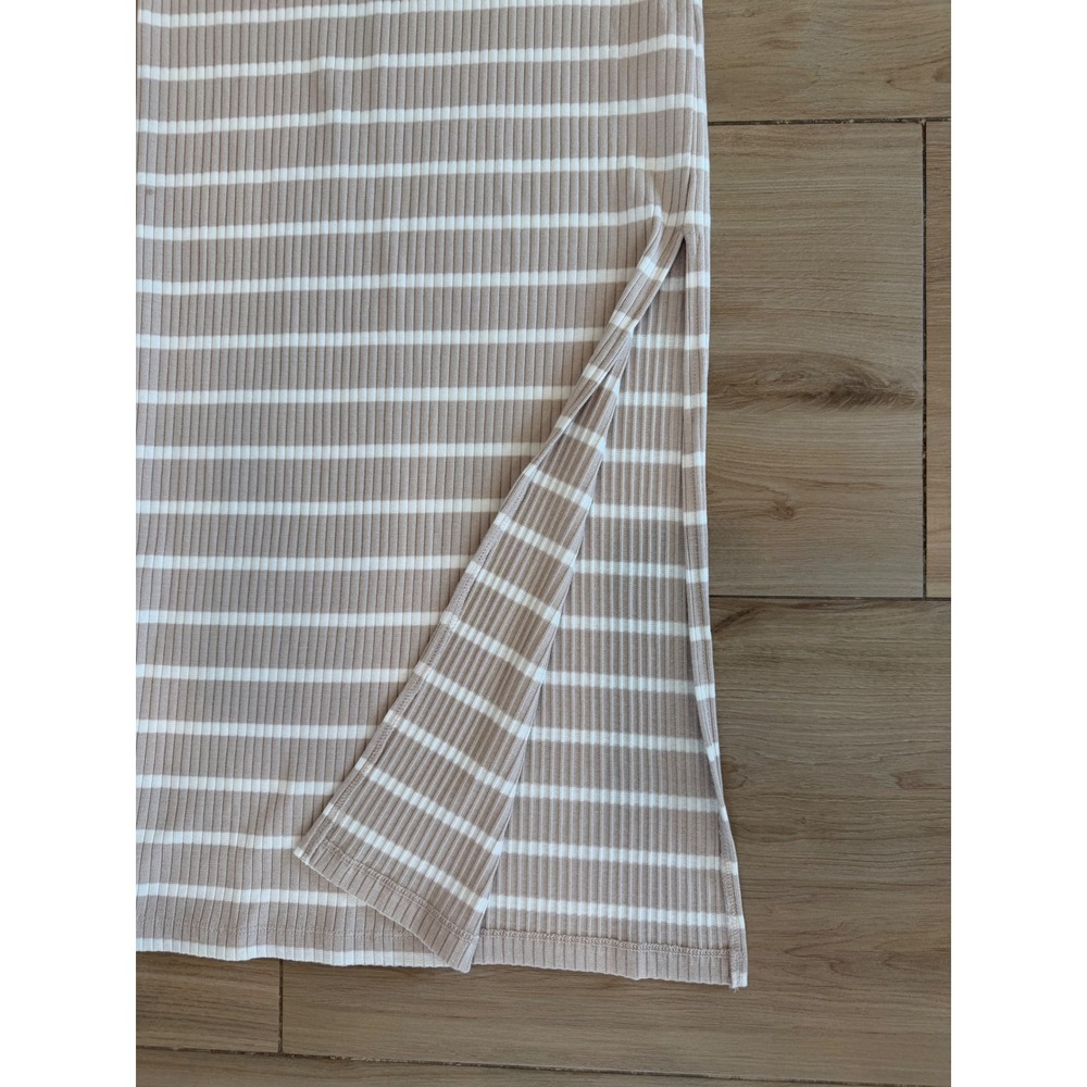 French Connection Tan White Striped Ribbed Knit Sleeveless Maxi Dress Slit M - Picture 4 of 5